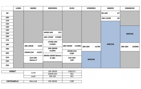 Planning de la saison 2023-2024